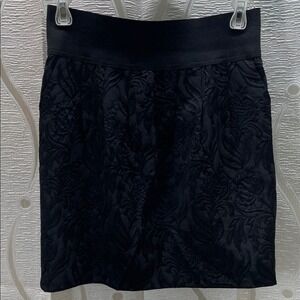 Tristan Black Floral Jacquard Damask Mini Skirt Made in Canada P/S‎